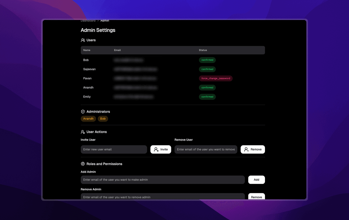 Admin Settings UI